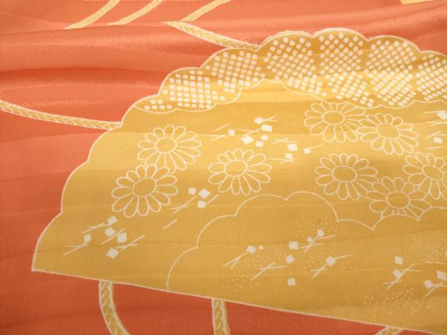 平和屋着物●振袖用長襦袢　無双仕立て　扇面花文　半衿刺繍　正絹　逸品　AABF9025ck
