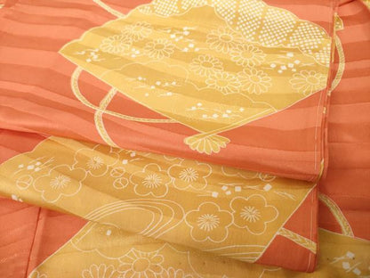 平和屋着物●振袖用長襦袢　無双仕立て　扇面花文　半衿刺繍　正絹　逸品　AABF9025ck