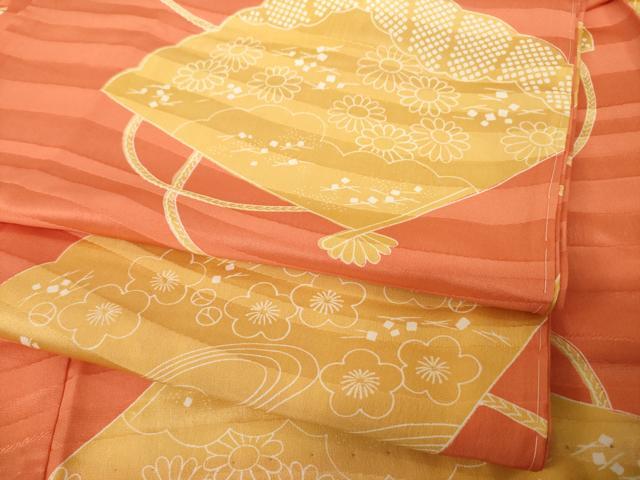 平和屋着物●振袖用長襦袢　無双仕立て　扇面花文　半衿刺繍　正絹　逸品　AABF9025ck