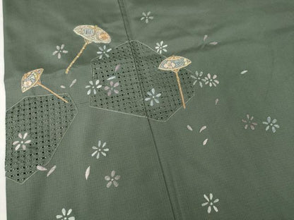 平和屋着物●本場大島紬　染大島　訪問着　中国三大刺繍　スワトウ刺繍　汕頭刺繍　番傘花文　正絹　逸品　AABF9028ck