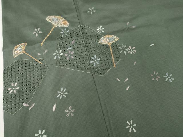 平和屋着物●本場大島紬　染大島　訪問着　中国三大刺繍　スワトウ刺繍　汕頭刺繍　番傘花文　正絹　逸品　AABF9028ck