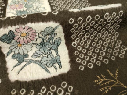 平和屋着物●訪問着　手描き　絞り　市松花文　正絹　逸品　AABF9030ck