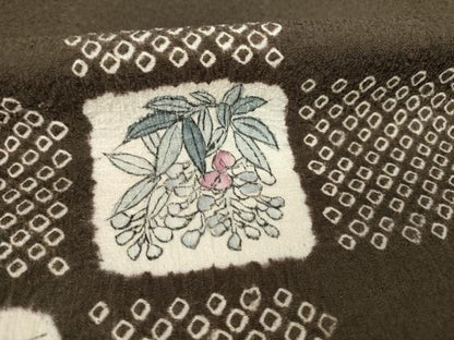 平和屋着物●訪問着　手描き　絞り　市松花文　正絹　逸品　AABF9030ck