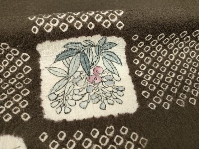 平和屋着物●訪問着　手描き　絞り　市松花文　正絹　逸品　AABF9030ck