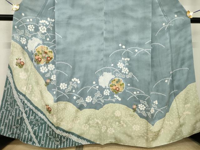 平和屋着物●訪問着　絞り　刺繍　雪輪花文　金彩　正絹　逸品　AABF9032ck