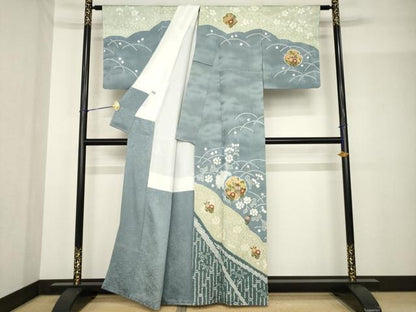 平和屋着物●訪問着　絞り　刺繍　雪輪花文　金彩　正絹　逸品　AABF9032ck