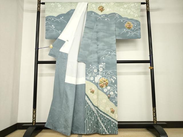 平和屋着物●訪問着　絞り　刺繍　雪輪花文　金彩　正絹　逸品　AABF9032ck