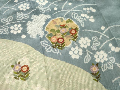 平和屋着物●訪問着　絞り　刺繍　雪輪花文　金彩　正絹　逸品　AABF9032ck