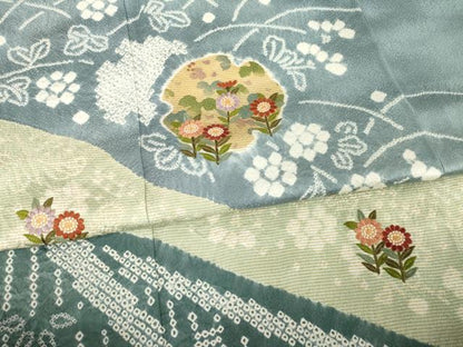 平和屋着物●訪問着　絞り　刺繍　雪輪花文　金彩　正絹　逸品　AABF9032ck