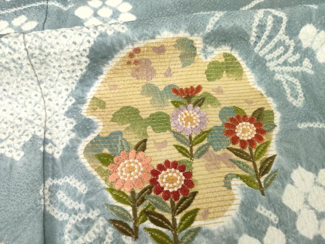 平和屋着物●訪問着　絞り　刺繍　雪輪花文　金彩　正絹　逸品　AABF9032ck