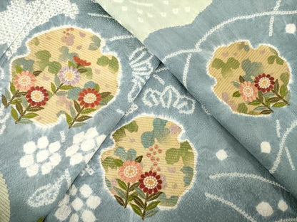 平和屋着物●訪問着　絞り　刺繍　雪輪花文　金彩　正絹　逸品　AABF9032ck