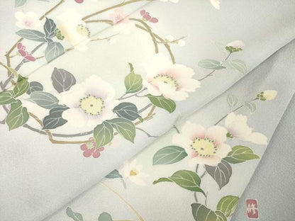 平和屋着物●訪問着　友禅　作家物　枝花丸文　正絹　逸品　未使用　AABF9033ck