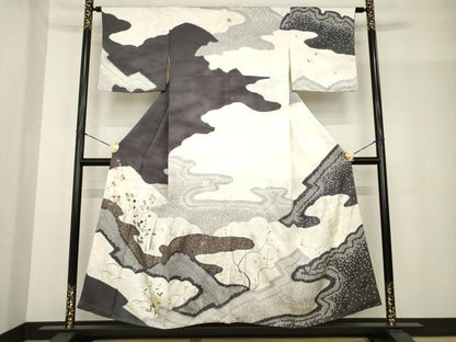 平和屋着物●訪問着　絞り　草花文　金彩　正絹　逸品　AABF9037ck