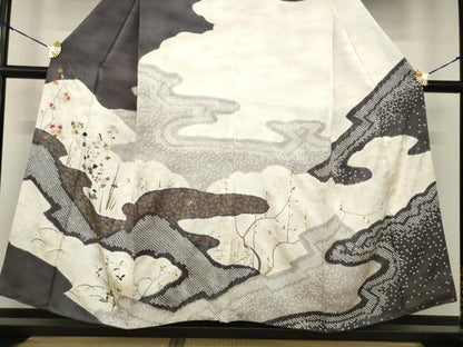 平和屋着物●訪問着　絞り　草花文　金彩　正絹　逸品　AABF9037ck