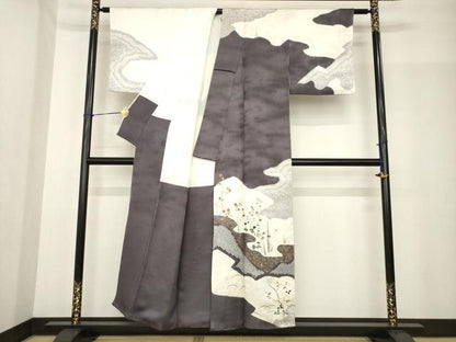 平和屋着物●訪問着　絞り　草花文　金彩　正絹　逸品　AABF9037ck
