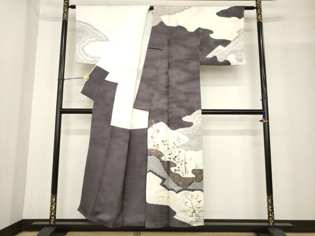 平和屋着物●訪問着　絞り　草花文　金彩　正絹　逸品　AABF9037ck