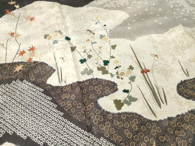 平和屋着物●訪問着　絞り　草花文　金彩　正絹　逸品　AABF9037ck