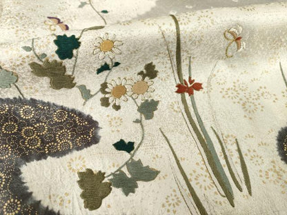 平和屋着物●訪問着　絞り　草花文　金彩　正絹　逸品　AABF9037ck