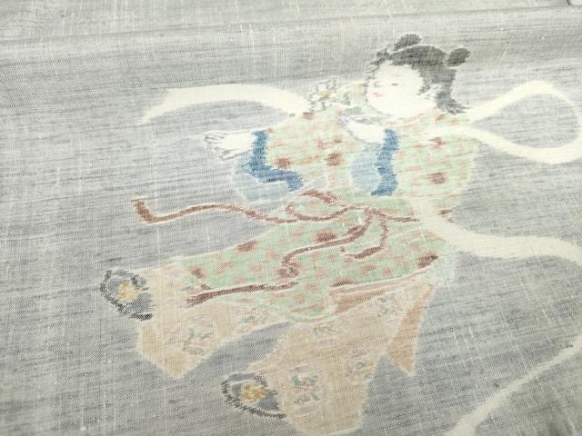 平和屋着物●小千谷紬　訪問着　童子　風神雷神　正絹　逸品　AABF9038ck