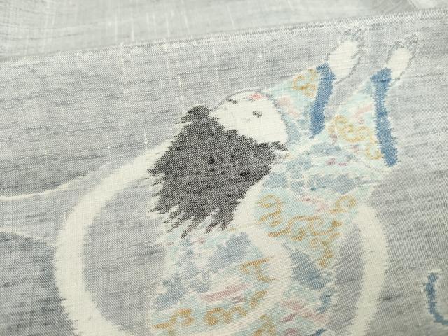 平和屋着物●小千谷紬　訪問着　童子　風神雷神　正絹　逸品　AABF9038ck