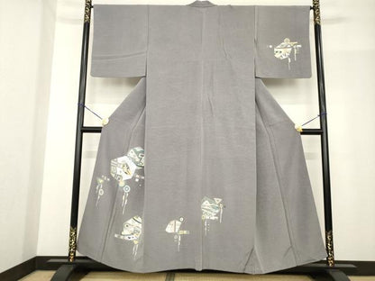 平和屋着物●訪問着　駒刺繍　幾何学文様　鳥　魚　金彩　正絹　逸品　AABF9040ck