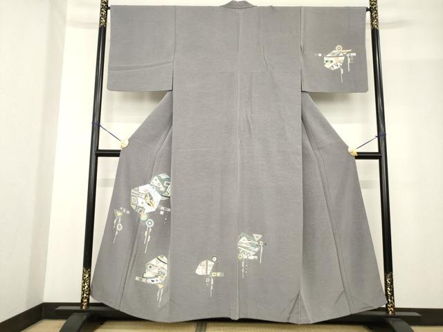 平和屋着物●訪問着　駒刺繍　幾何学文様　鳥　魚　金彩　正絹　逸品　AABF9040ck