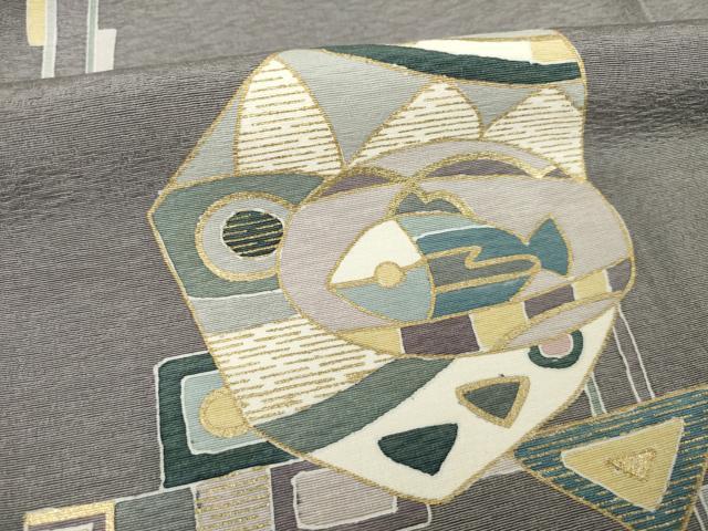平和屋着物●訪問着　駒刺繍　幾何学文様　鳥　魚　金彩　正絹　逸品　AABF9040ck