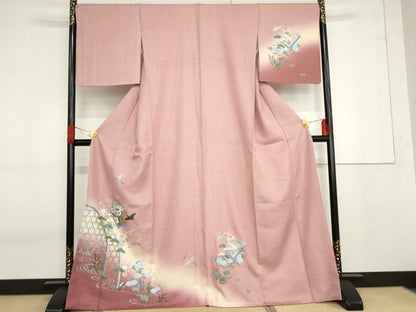 平和屋着物●訪問着　螺鈿　飛鶴流水花松文　暈し染め　金銀彩　正絹　逸品　AABF9041cs