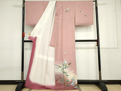 平和屋着物●訪問着　螺鈿　飛鶴流水花松文　暈し染め　金銀彩　正絹　逸品　AABF9041cs