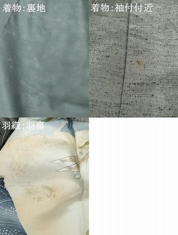 平和屋着物●男性　紬　アンサンブル　色無地　鼠色　羽裏：鷹　正絹　逸品　AABF9043cs