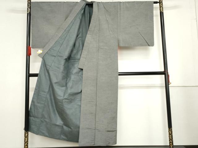 平和屋着物●男性　紬　アンサンブル　色無地　鼠色　羽裏：鷹　正絹　逸品　AABF9043cs