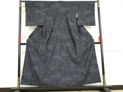 平和屋着物●結城紬　100亀甲　色紙重ね吉祥草花文　正絹　逸品　AABF9045cs