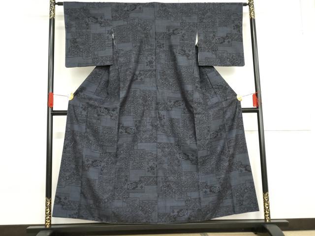 平和屋着物●結城紬　100亀甲　色紙重ね吉祥草花文　正絹　逸品　AABF9045cs