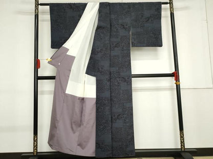 平和屋着物●結城紬　100亀甲　色紙重ね吉祥草花文　正絹　逸品　AABF9045cs