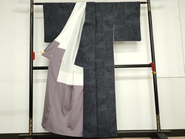 平和屋着物●結城紬　100亀甲　色紙重ね吉祥草花文　正絹　逸品　AABF9045cs