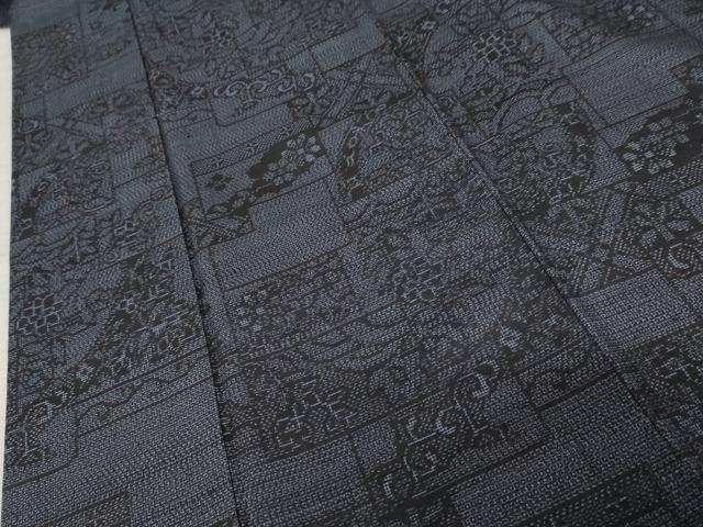 平和屋着物●結城紬　100亀甲　色紙重ね吉祥草花文　正絹　逸品　AABF9045cs
