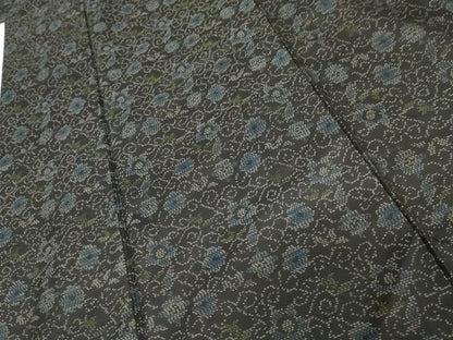 平和屋着物●本場大島紬　花唐草文　黒地　正絹　逸品　AABF9046cs