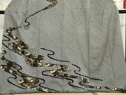 平和屋着物●訪問着　絞り　刺繍　流水草花文　黒地　金糸　金彩　正絹　逸品　未使用　AABF9047cs