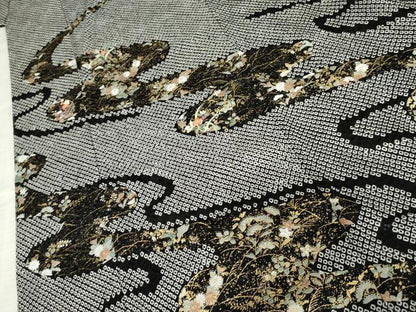平和屋着物●訪問着　絞り　刺繍　流水草花文　黒地　金糸　金彩　正絹　逸品　未使用　AABF9047cs
