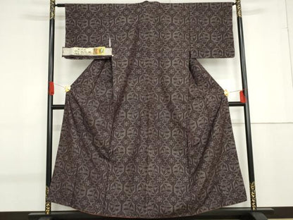 平和屋着物●上質な紬　邑伝織　100亀甲　亀甲草花文　証紙付き　正絹　逸品　AABF9049cs