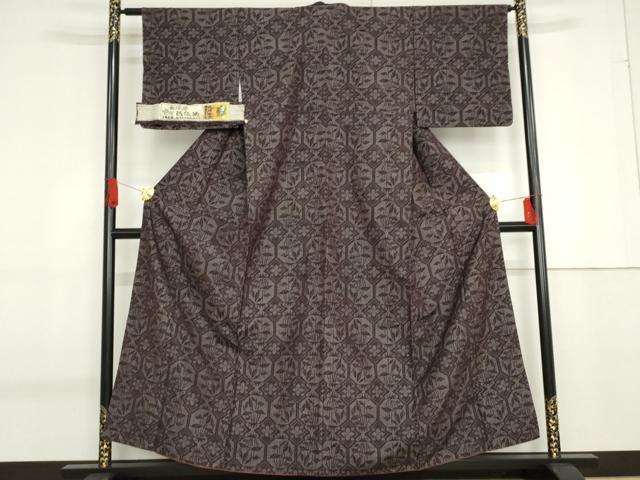 平和屋着物●上質な紬　邑伝織　100亀甲　亀甲草花文　証紙付き　正絹　逸品　AABF9049cs
