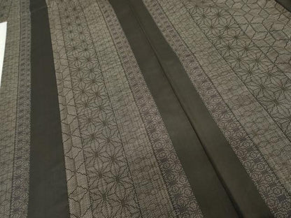 平和屋着物●本場大島紬　純泥染　一元7マルキ　手織り　麻の葉間道　畠山紬工場謹製　正絹　逸品　AABF9051cs