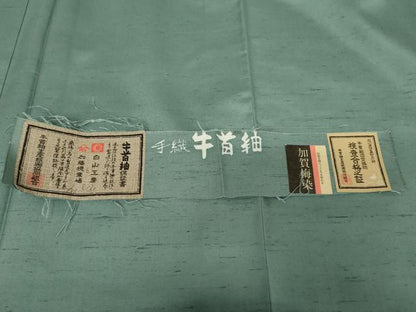 平和屋着物●石川県指定無形文化財 牛首紬 白山工房 手織り 本加賀友禅作家 岡本幸治 色無地 薄青色 証紙付き 正絹 逸品 未使用 AABF9052cs