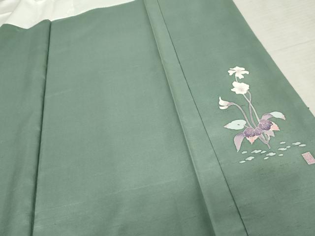 平和屋着物●石川県指定無形文化財 牛首紬 白山工房 手織り 本加賀友禅作家 岡本幸治 色無地 薄青色 証紙付き 正絹 逸品 未使用 AABF9052cs