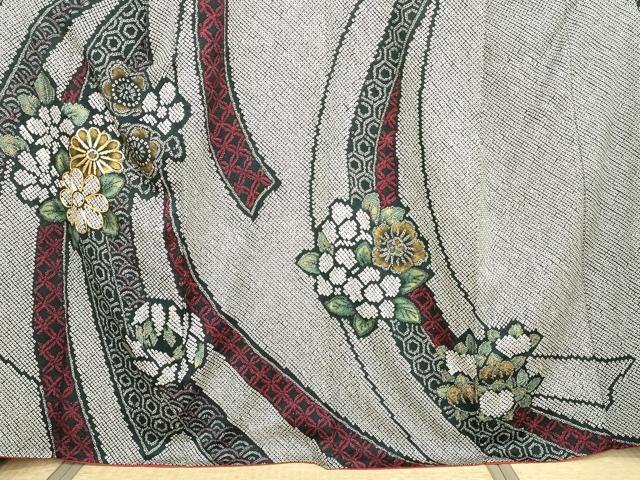 平和屋着物●豪華振袖　総絞り　駒刺繍　吉祥草花文　金彩　正絹　逸品　AABF9058cs