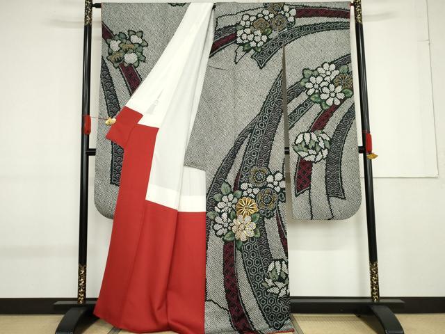 平和屋着物●豪華振袖　総絞り　駒刺繍　吉祥草花文　金彩　正絹　逸品　AABF9058cs