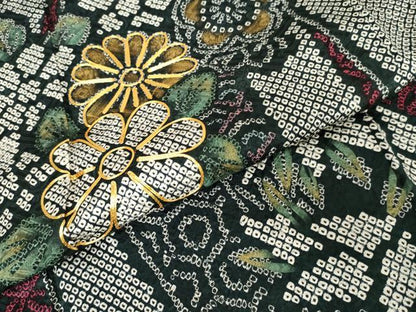 平和屋着物●豪華振袖　総絞り　駒刺繍　吉祥草花文　金彩　正絹　逸品　AABF9058cs
