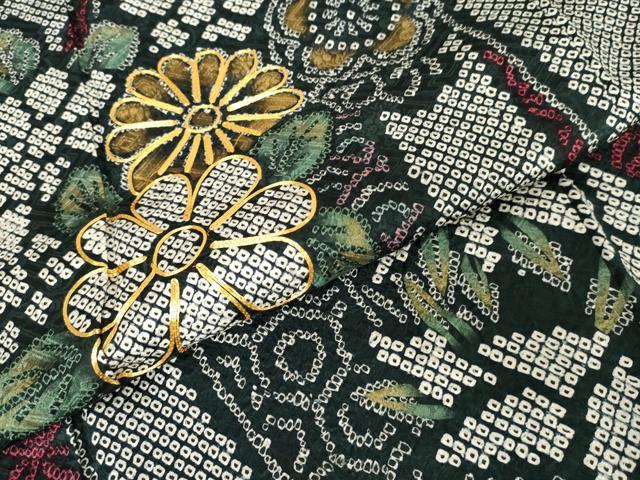 平和屋着物●豪華振袖　総絞り　駒刺繍　吉祥草花文　金彩　正絹　逸品　AABF9058cs
