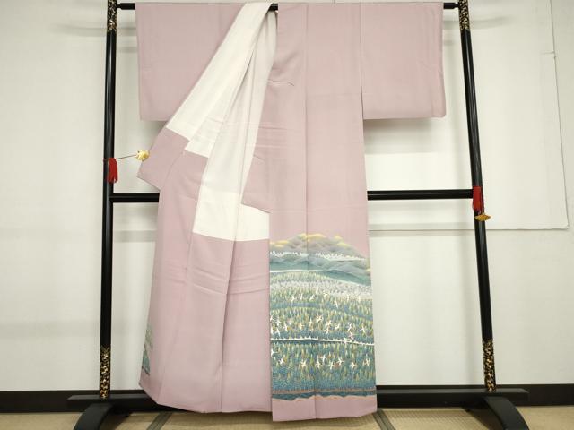 平和屋着物●本加賀友禅作家　百貫華峰　色留袖　飛鶴遠山風景樹林文　高島屋扱い　正絹　逸品　AABF9059cs