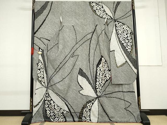 平和屋着物●豪華振袖　総絞り　舞花文　黒地　金彩　京都きもの友禅扱い　ロング丈　正絹　逸品　AABF9060cs